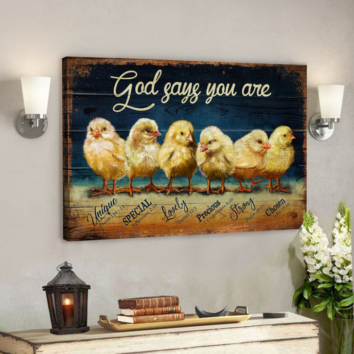 Chicks - God says you are - Bible Verse Canvas - Scripture Canvas Wall Art - Ciaocustom