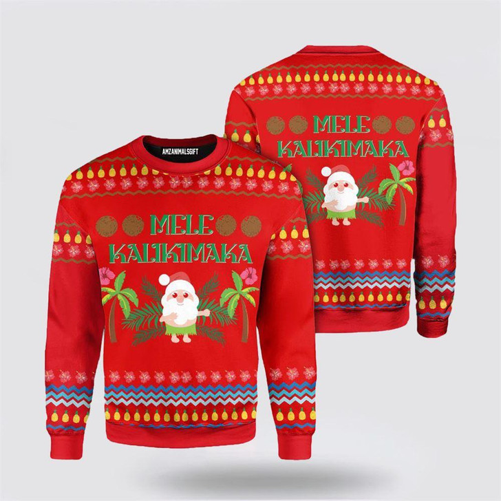 FUNSTUFFPRINT Santa Claus Sweater, Santa Clause Christmas Ugly Sweater, Mele Kalikimaka Ugly Sweater, Santa Claus Outfit History Ugly  Sweater