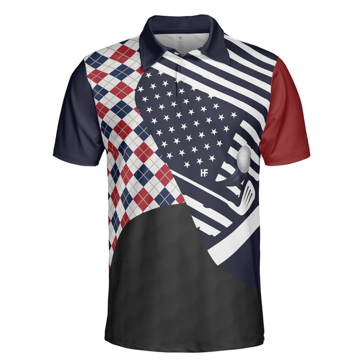 Argyle Pattern USA Flag Men Polo Shirt, Are You Looking At My Putt Shirt For Men Golfers, Gift For Golfers