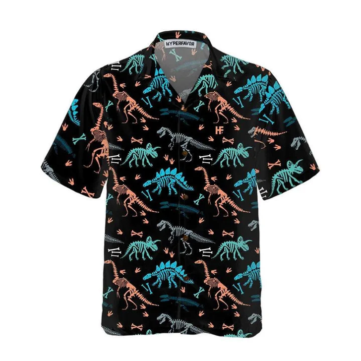 Dinosaur Skeleton Seamless Grunge Pattern Hawaiian Shirt
