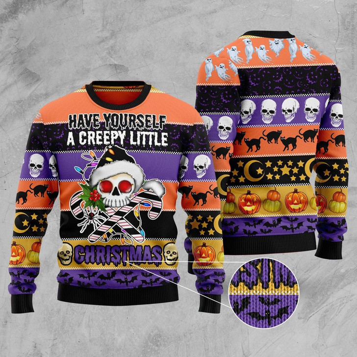 FUNSTUFFPRINT Skull Creepy Christmas Ugly Christmas Sweater, Christmas Sweater, Ugly Sweater, Funny Xmas Sweaters Ugly  Sweater
