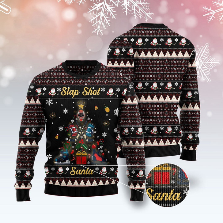 FUNSTUFFPRINT Slap Shot Santa Christmas Ugly Christmas Sweater, Christmas Sweater, Ugly Sweater, Funny Xmas Sweaters Ugly  Sweater