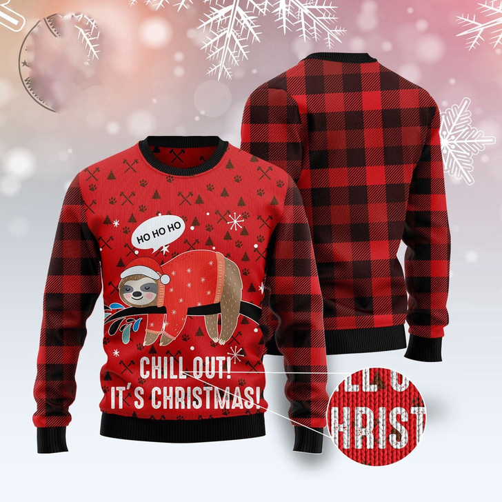 FUNSTUFFPRINT Sloth Chill Out Ugly Christmas Sweater, Christmas Sweater, Ugly Sweater, Funny Xmas Sweaters Ugly  Sweater