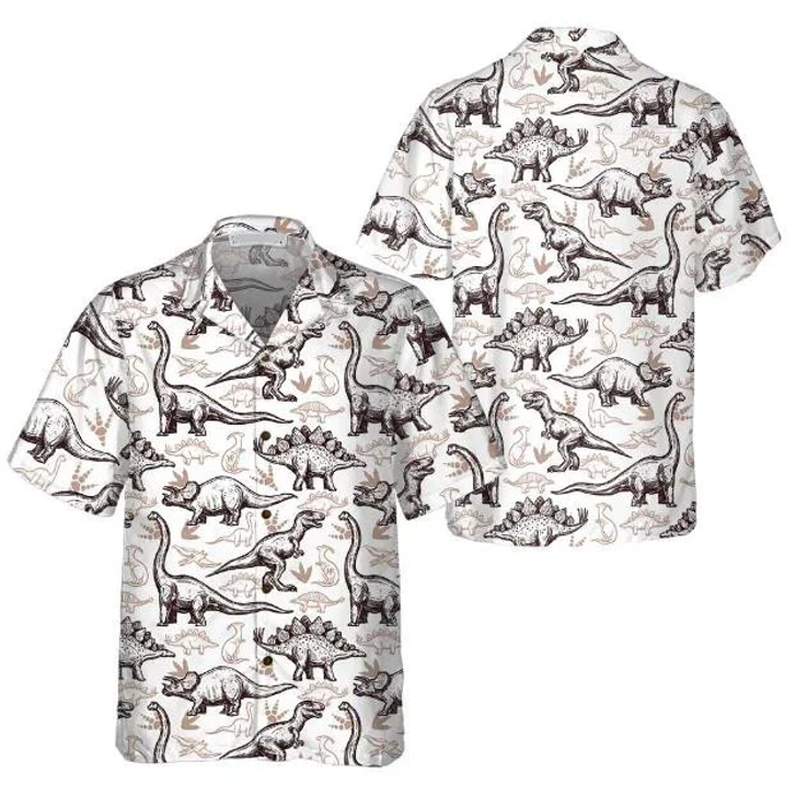 Hand Drawn Dinosaurs Footprints Seamless Pattern Hawaiian Shirt
