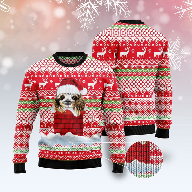 FUNSTUFFPRINT Sloth Chimney Ugly Christmas Sweater, Dog Ugly Christmas Sweater, Ugly Dog Sweaters Ugly  Sweater
