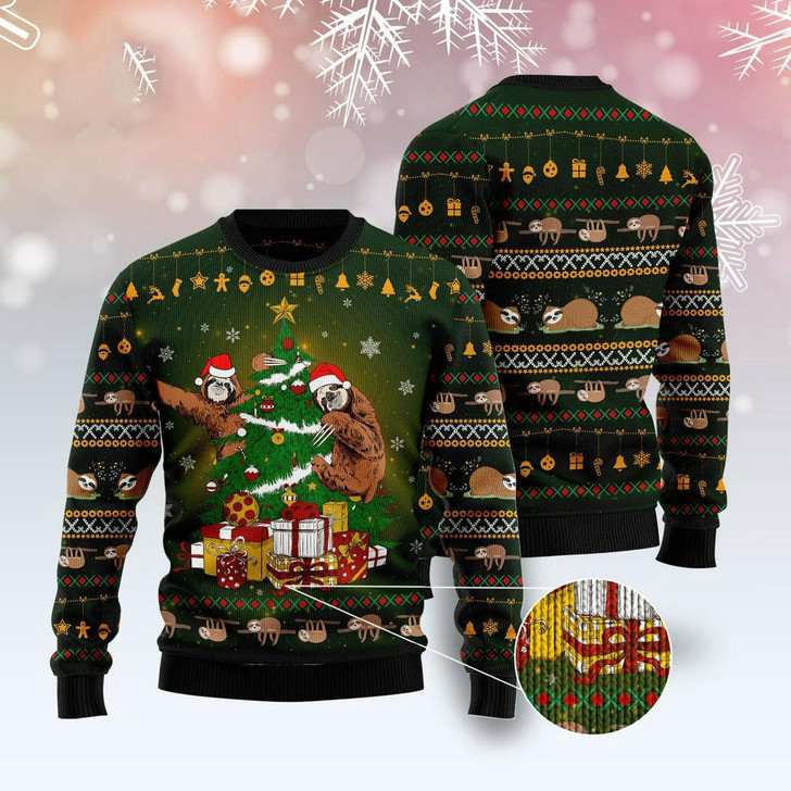 FUNSTUFFPRINT Sloth Christmas Tree Ugly Christmas Sweater, Xmas Tree Sweater, Christmas Sweater Ugly  Sweater