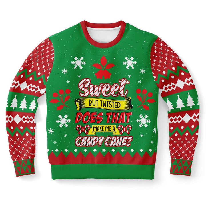 FUNSTUFFPRINT Sweet But Twisted, Does That Make Me a Candy Cane Ugly Christmas Sweater, Christmas Sweater, Ugly Sweater, Funny Xmas Sweaters Ugly  Sweater