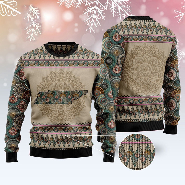 FUNSTUFFPRINT Tennessee Mandala Ugly Christmas Sweater, Christmas Sweater, Ugly Sweater, Funny Xmas Sweaters Ugly  Sweater