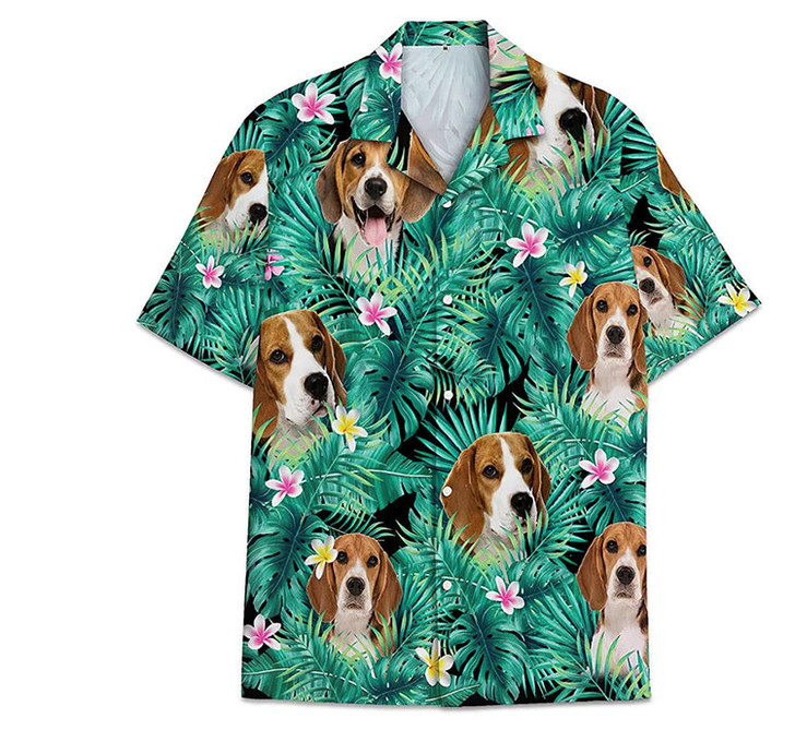 Dog Beagle Pattern Short Tall Hawaiian Shirt, Button Up Aloha Shirt For Men, Women