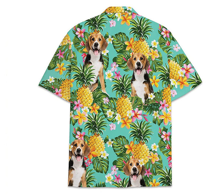 Dog Beagle Pineapple Pattern Short Tall Hawaiian Shirt, Button Up Aloha Shirt For Men, Women