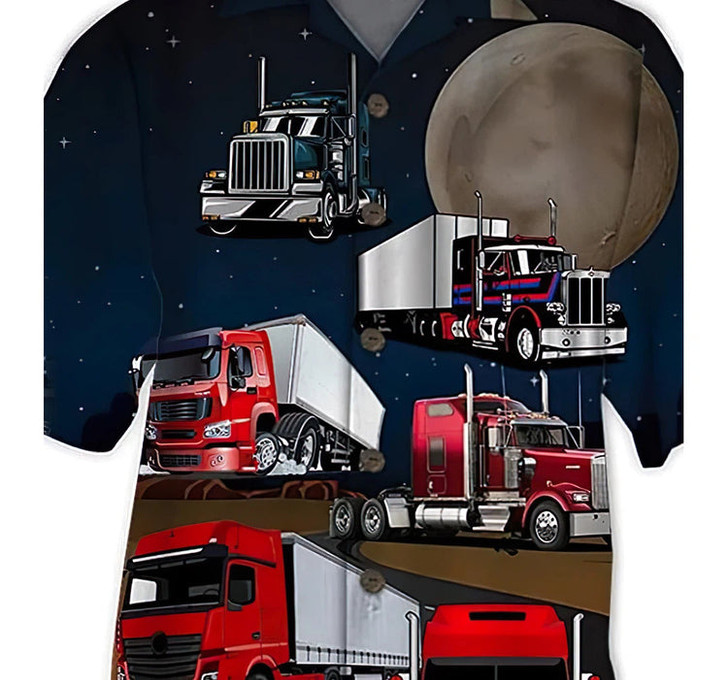 Amazing Truck Driver And Moon Short, Hawaiian Shirt, Button Up Aloha Shirt For Men, Women