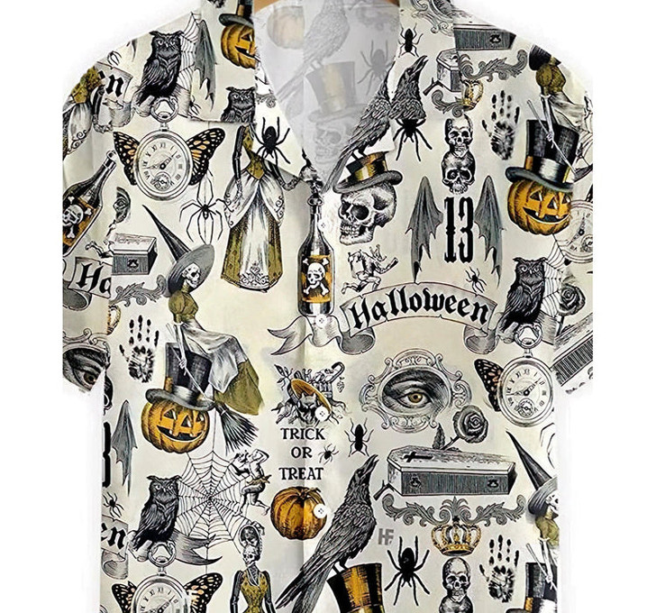 Trickery Halloween Summer Clothes Hawaiian Shirt, Button Up Aloha Shirt For Men, Women