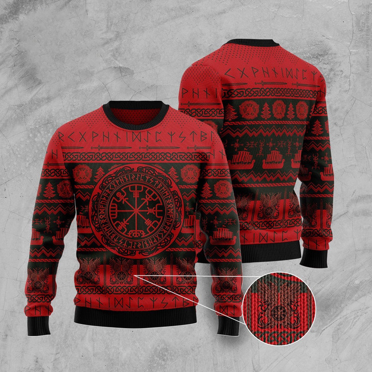 FUNSTUFFPRINT Viking Vegvisir Ugly Christmas Sweater, Christmas Sweater, Ugly Sweater, Funny Xmas Sweaters Ugly  Sweater