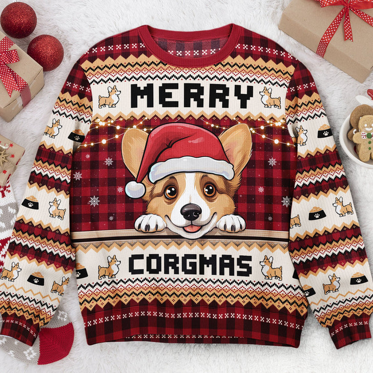 FUNSTUFFPRINT Custom Merry Corgmas Ugly Sweater
