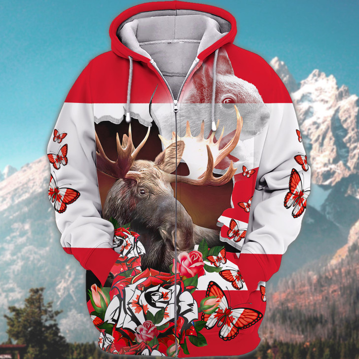 FUNSTUFFPRINT Moose Hunting Canada  3D Hoodie and Zip Hoodie