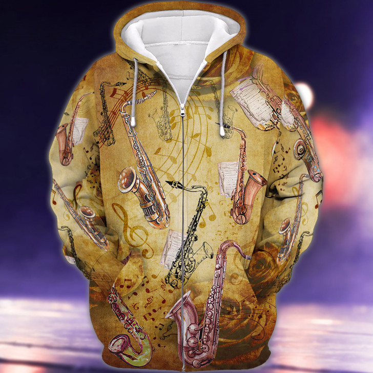 FUNSTUFFPRINT  Saxophone Music Love It With Classic Style  3D Hoodie and Zip Hoodie