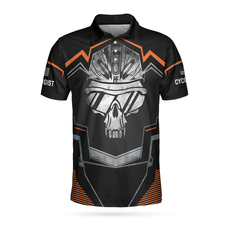 Cycling Skeleton Short Sleeve Polo Shirt, Black Skull Cyclist Shirt For Men, Polo Shirt Gift For Men