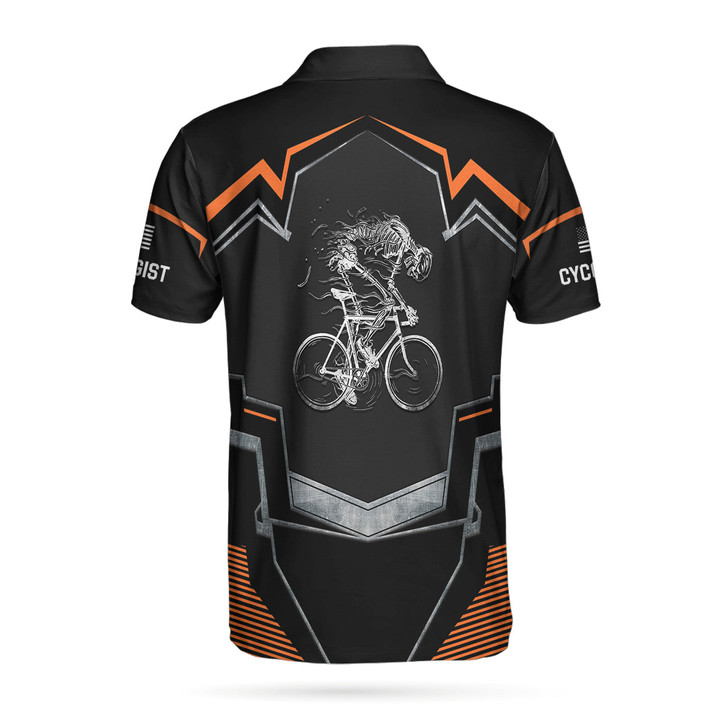 Cycling Skeleton Short Sleeve Polo Shirt, Black Skull Cyclist Shirt For Men, Polo Shirt Gift For Men
