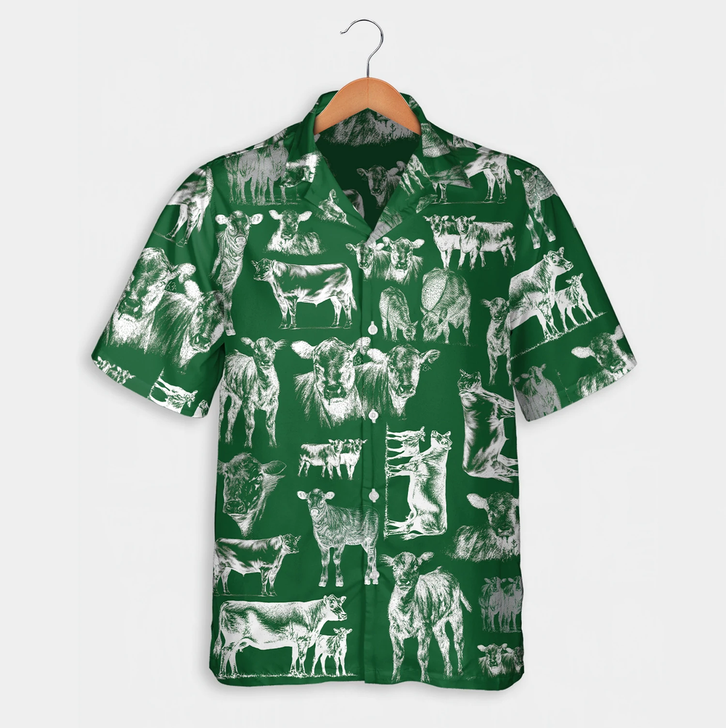 Cattle pattern blue, red, green Hawaiian Shirt, Summer gift, Short Sleeve Aloha Beach Shirt