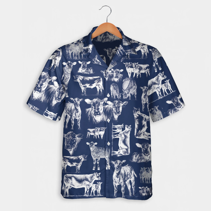 Cattle pattern blue, red, green Hawaiian Shirt, Summer gift, Short Sleeve Aloha Beach Shirt