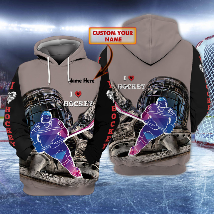 FUNSTUFFPRINT Hockey - Personalized Name    3D Hoodie and Zip Hoodie