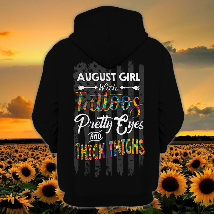 FUNSTUFFPRINT  August Girls with Tattoos Pretty Eyes and Thick Thighs - Personalized Name  3D Hoodie and Zip Hoodie