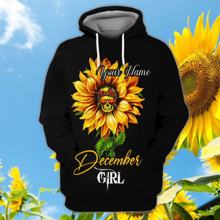 FUNSTUFFPRINT  December Girl Skull - Personalized Name  3D Hoodie and Zip Hoodie