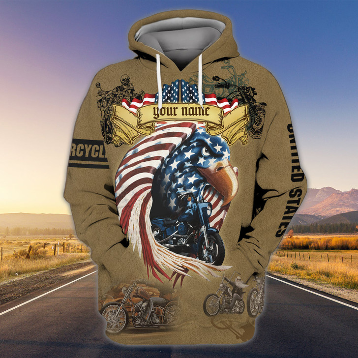FUNSTUFFPRINT Custom Name-Hoodie-Proud to be an American Biker  3D Hoodie and Zip Hoodie
