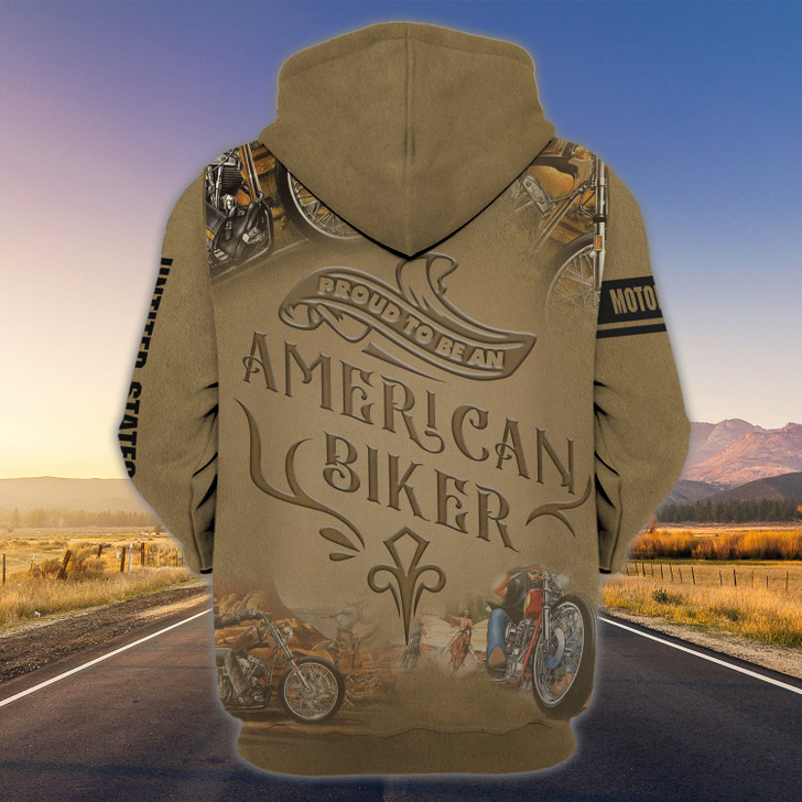 FUNSTUFFPRINT Custom Name-Hoodie-Proud to be an American Biker  3D Hoodie and Zip Hoodie