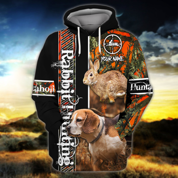 FUNSTUFFPRINT Rabbit Hunting - Beagle - Personalized Name3D Hoodie and Zip Hoodie