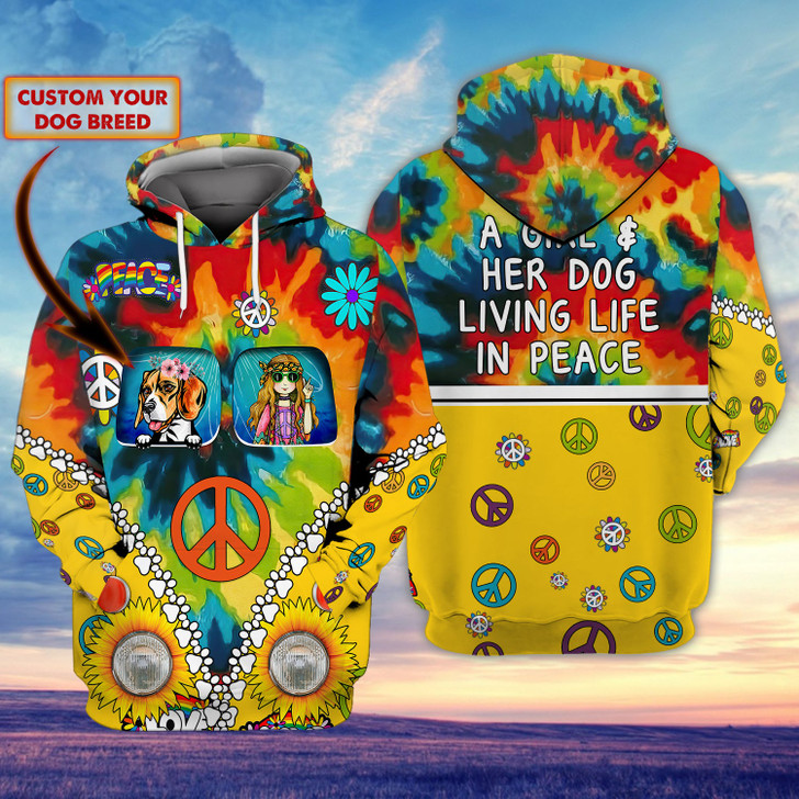FUNSTUFFPRINT A girl and her dog living life in peace- Custom Hoodie shirt-Personalized Gifts For Dog  3D Hoodie and Zip Hoodie