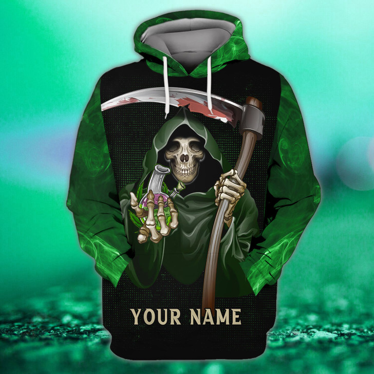 FUNSTUFFPRINT  FGREEN SKULL - Personalized Name  3D Hoodie and Zip Hoodie