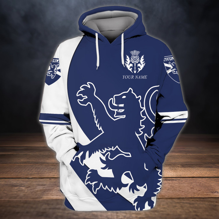 FUNSTUFFPRINT Scotland Royal Lion and Thistle Pullover- Personalized Name  3D Hoodie and Zip Hoodie