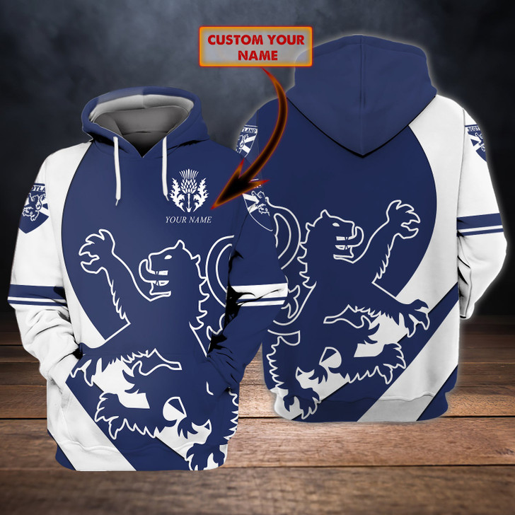 FUNSTUFFPRINT Scotland Royal Lion and Thistle Pullover- Personalized Name  3D Hoodie and Zip Hoodie