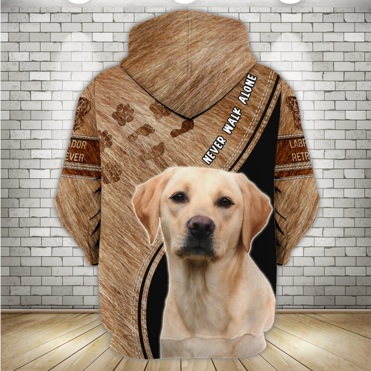 FUNSTUFFPRINT Never Walk Alone Labrador Retriever - Personalized Name  3D Hoodie and Zip Hoodie