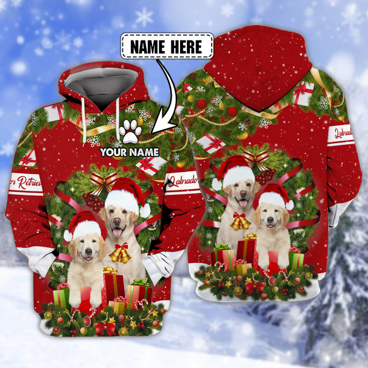 FUNSTUFFPRINT Labrador Christmas - Personalized Name  3D Hoodie and Zip Hoodie