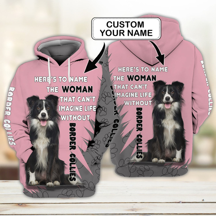 FUNSTUFFPRINT Border collies- Personalized Name   3D Hoodie and Zip Hoodie