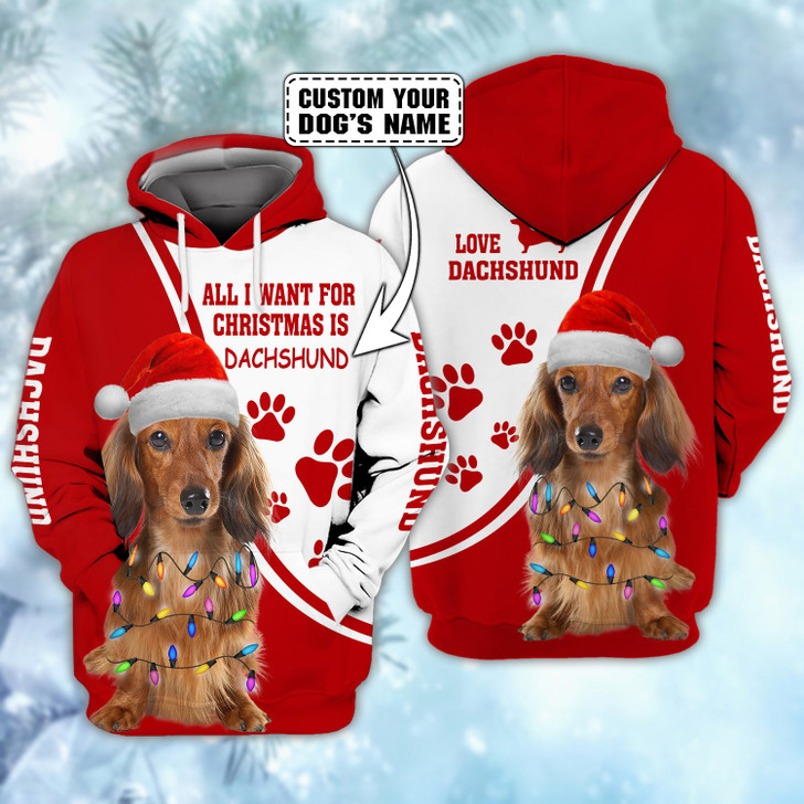 FUNSTUFFPRINT Love Dachshund - Personalized Name  - Tad 165   3D Hoodie and Zip Hoodie