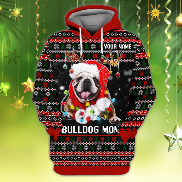 FUNSTUFFPRINT Xmas English Bulldog - Personalized Name   3D Hoodie and Zip Hoodie