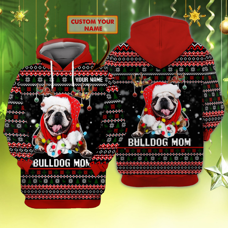 FUNSTUFFPRINT Xmas English Bulldog - Personalized Name   3D Hoodie and Zip Hoodie