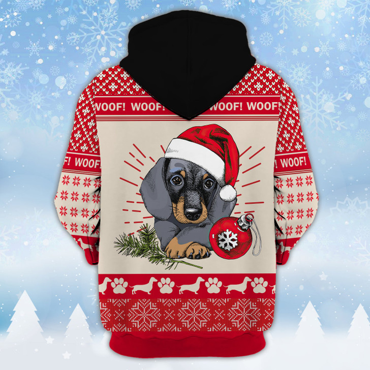 FUNSTUFFPRINT Xmas Dachshund - Personalized Name  3D Hoodie and Zip Hoodie