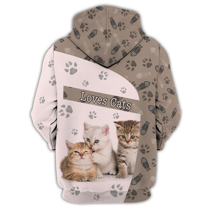 FUNSTUFFPRINT Loves Cats - Personalized Name 3D Hoodie and Zip Hoodie