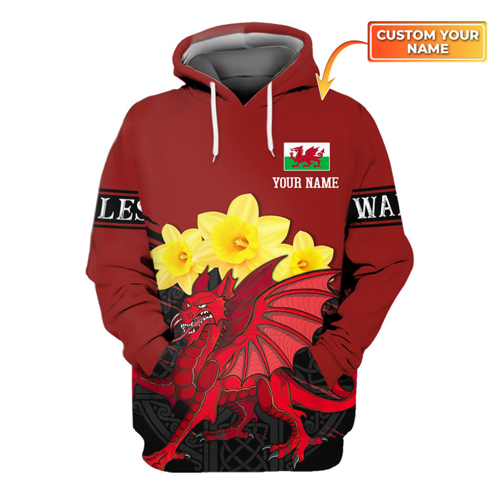 FUNSTUFFPRINT Wales - Cymru- Personalized Name   3D Hoodie and Zip Hoodie