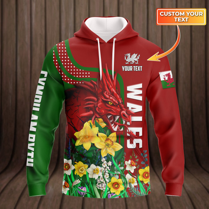 FUNSTUFFPRINT Wales, Cymru - Personalized Name  3D Hoodie and Zip Hoodie