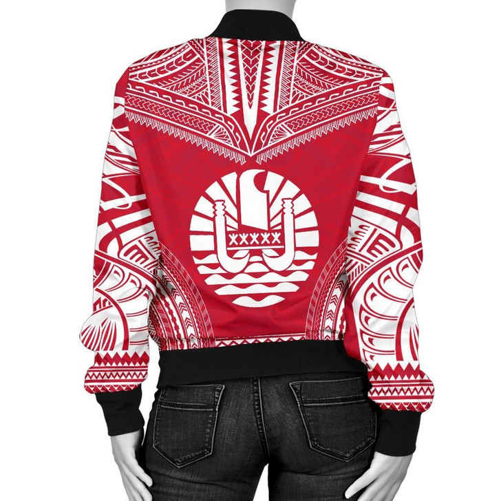 FUNSTUFFPRINTINT French Polynesia Flag Polynesian Chief Women’S 3D Bomber Jacket
