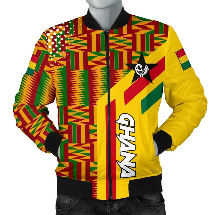 FUNSTUFFPRINTINT Ghana Bomber Jacket Ankara Tops Striped Men A10  3D Bomber Jacket