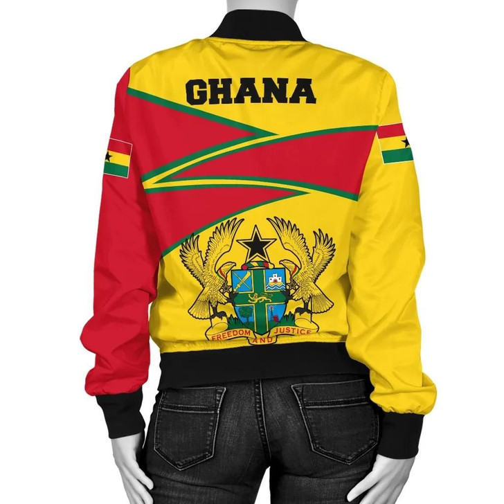 FUNSTUFFPRINTINT Ghana Bomber Jackets, Ghana Strong Coat of Arms Red Women A10  3D Bomber Jacket