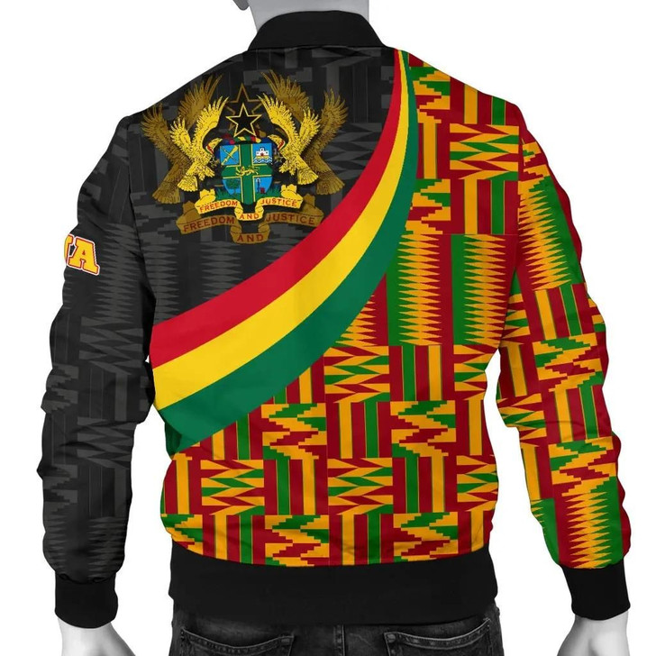 FUNSTUFFPRINTINT Ghana Men’s Bomber Jacket – Ghana Coat Of Arms and Kente Patterns – BN18  3D Bomber Jacket