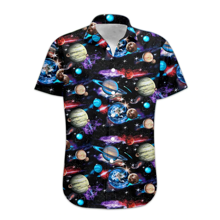 3D Planets Solar System Hawaii Shirt, Hawaiian Shirts for Men
