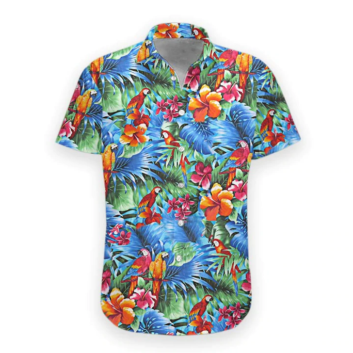 Summer Parrot Hawaiian shirt, Mens Hawaiian Aloha Beach Shirt, Hawaiian Shirts for Men